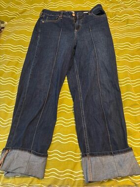 Dear John Dark Blue Wide Leg Jeans with Rolled Cuffs